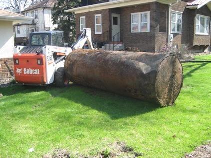 Oil tank being removed