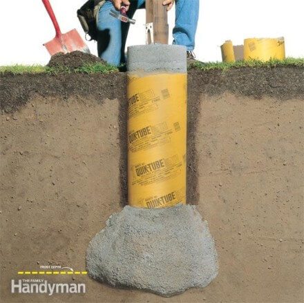 Deck footing cutaway view