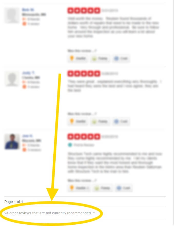 Non-recommended reviews on Yelp