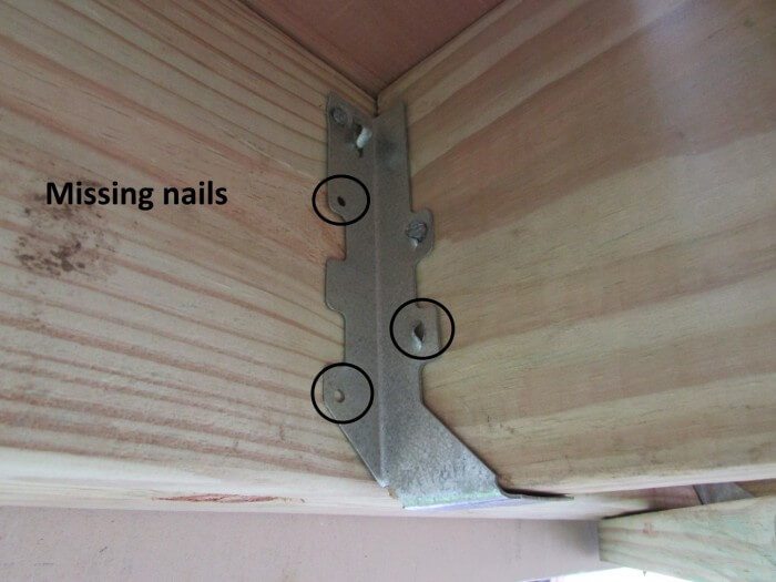 Exterior - missing nails at hanger marked up